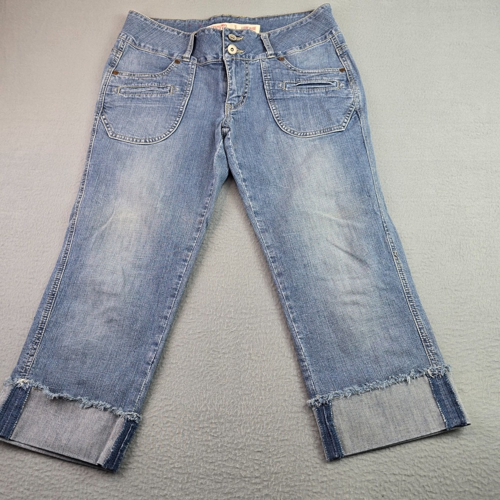 Mossimo Supply Co. Low Rise Crop Jeans (7) Light Wash Cuffed Stretch Denim Y2K